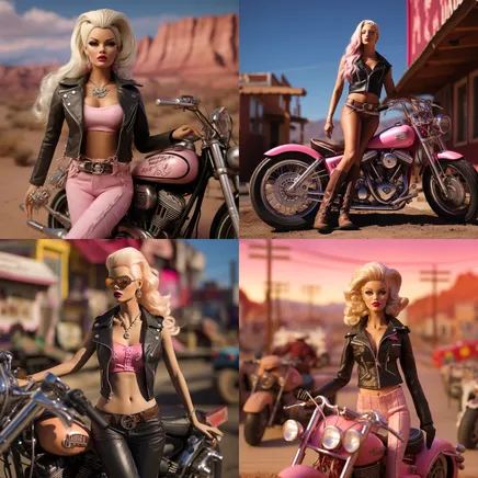 Pixeldeluxe Barbie as a hells angel on the route 66 c1d37354 1fab 4dca 9182 593b53a540ff