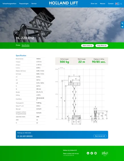 Screencapture hollandlift nl schaarhoogwerkers hl 220 e12 specificaties 2022 01 31 10 59 52